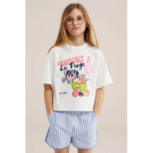 WE Fashion T-shirt Wit Meisjes Katoen Ronde hals Printopdruk - maat 170/176 afbeelding