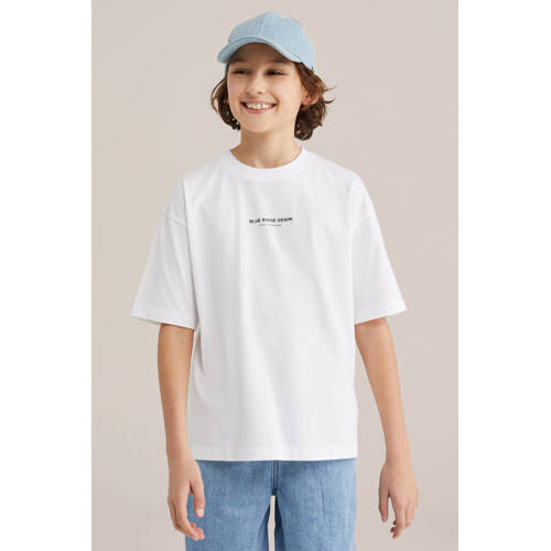 WE Fashion T-shirt wit Jongens Katoen Ronde hals Effen - maat 158/164 afbeelding