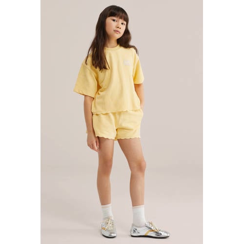 WE Fashion T-shirt lichtgeel Meisjes Badstof Ronde hals Effen - maat 134/140 afbeelding