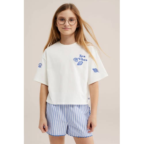 WE Fashion T-shirt wit Meisjes Katoen Ronde hals Tekst - maat 110/116 afbeelding