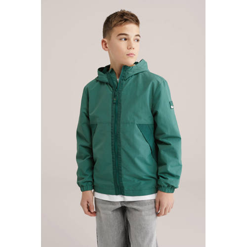 WE Fashion tussenjas groen Jongens Polyamide Capuchon Effen