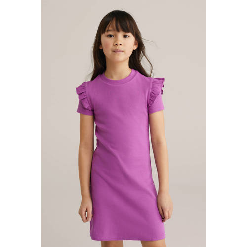 WE Fashion A-lijn jurk paars Meisjes Stretchkatoen Ronde hals Effen - maat 110/116 afbeelding