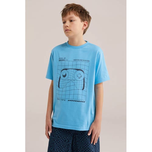 WE Fashion shortama blauw Jongens Katoen Ronde hals All over print