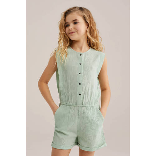WE Fashion Straight playsuit mintgroen Meisjes Polyester Ronde hals Effen