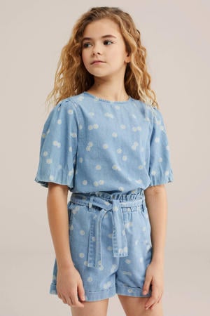 denim gebloemde blousetop light blue denim