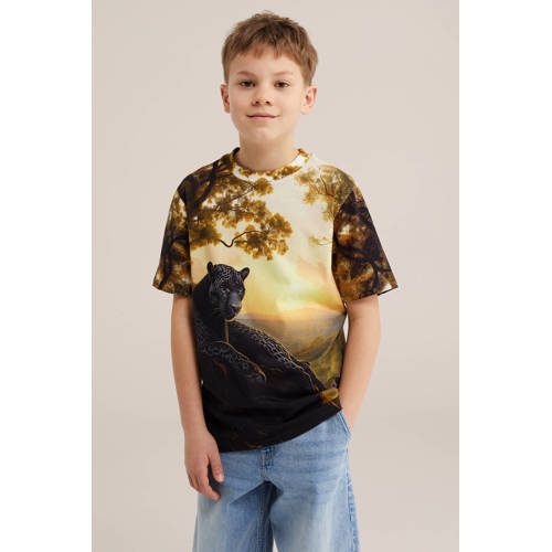WE Fashion T-shirt Geel Jongens Katoen Ronde hals Printopdruk - maat 110/116 afbeelding