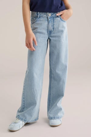 gestreepte wide leg jeans light blue denim