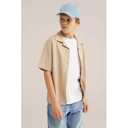 WE Fashion overshirt beige Overhemd Jongens Katoen Klassieke kraag Effen - maat 110/116 afbeelding