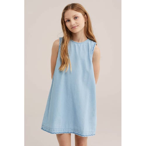 WE Fashion korte jurk blauw Meisjes Katoen Ronde hals Effen - maat 170/176 afbeelding