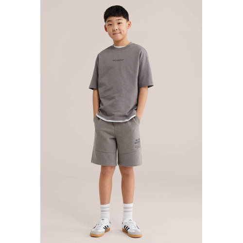 WE Fashion T-shirt grijs Jongens Katoen Ronde hals Effen - maat 110/116 afbeelding