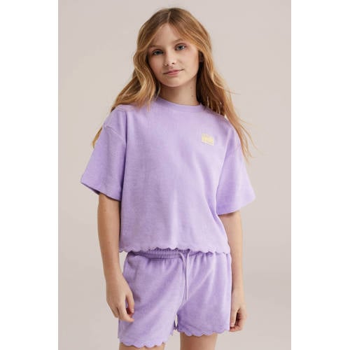 WE Fashion T-shirt lila Paars Meisjes Badstof Ronde hals Effen - maat 158/164 afbeelding