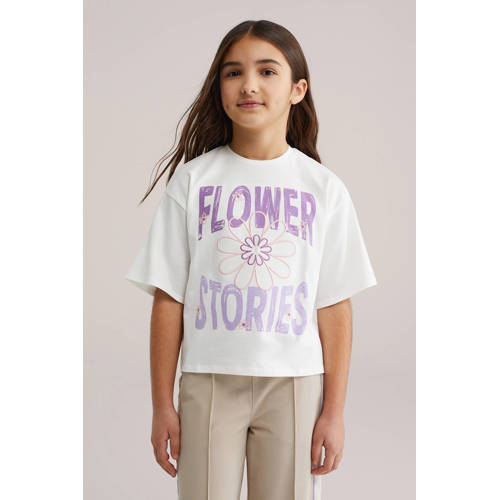WE Fashion T-shirt wit Meisjes Katoen Ronde hals Tekst - maat 158/164 afbeelding