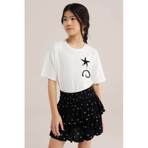 WE Fashion T-shirt wit Meisjes Katoen Ronde hals Effen - maat 158/164 afbeelding