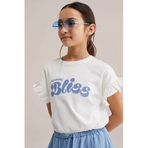 WE Fashion T-shirt wit Meisjes Katoen Ronde hals Tekst - maat 146/152 afbeelding