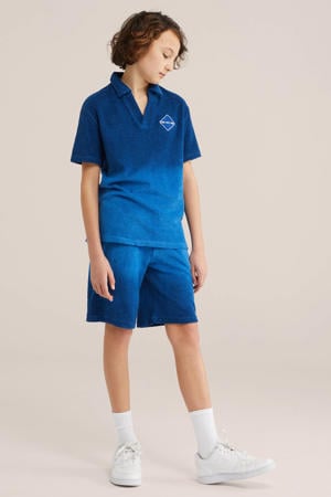 casual short blauw met textuur