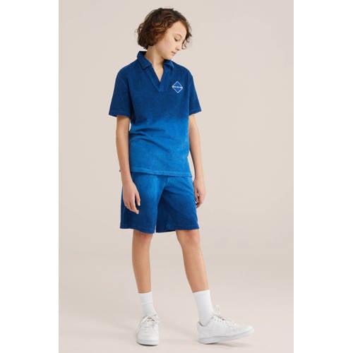 WE Fashion casual short blauw met textuur Korte broek Jongens Badstof Dip-dye - maat 110 afbeelding