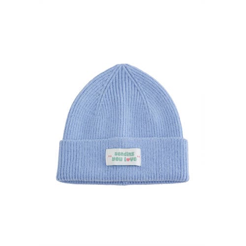WE Fashion gebreide muts lichtblauw Meisjes Acryl Effen