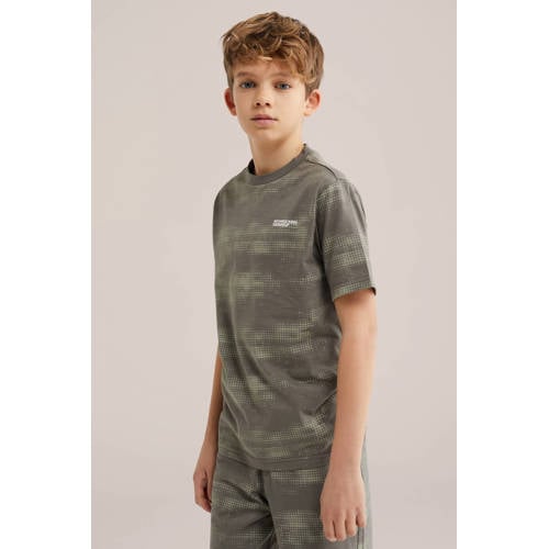 WE Fashion shortama donkergroen Jongens Katoen Ronde hals Meerkleurig