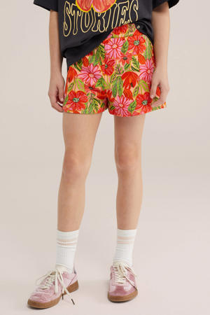 straight gebloemde casual short oranje/rood