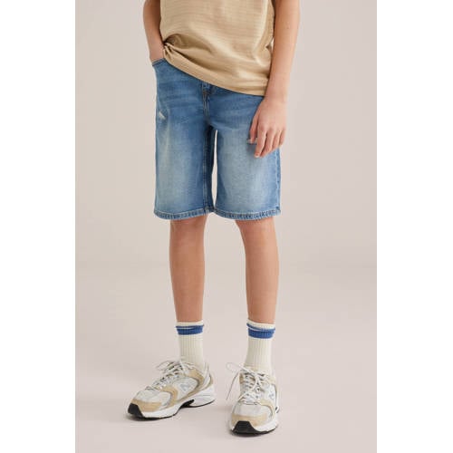WE Fashion denim loose short medium blue denim Korte broek Blauw Effen