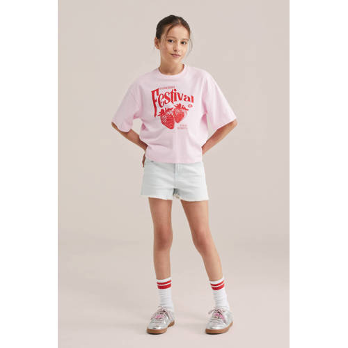 WE Fashion slim short light blue denim Korte broek Blauw Effen - maat 170 afbeelding