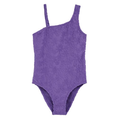 WE Fashion one shoulder badpak paars Meisjes Polyester Bloemen