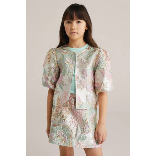 WE Fashion blousetop roze Meisjes Polyester Ronde hals All over print - maat 98/104 - glitter afbeelding