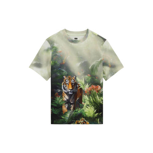 WE Fashion T-shirt lichtgroen Jongens Katoen Ronde hals All over print - maat 122/128 afbeelding