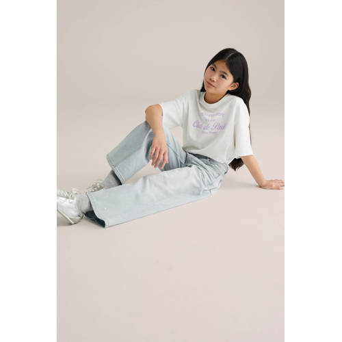WE Fashion wide leg jeans light blue denim Blauw Effen - maat 104 afbeelding