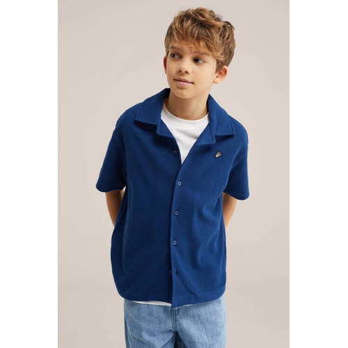 WE Fashion overshirt donkerblauw Overhemd Jongens Katoen Klassieke kraag - maat 122/128 afbeelding