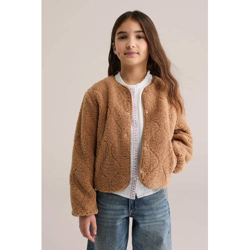 WE Fashion teddy jas bruin Effen