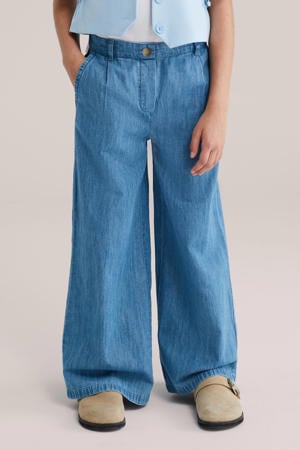 high waist wide leg jeans medium blue denim