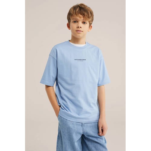 WE Fashion T-shirt lichtblauw Jongens Katoen Ronde hals Effen - maat 122/128 afbeelding
