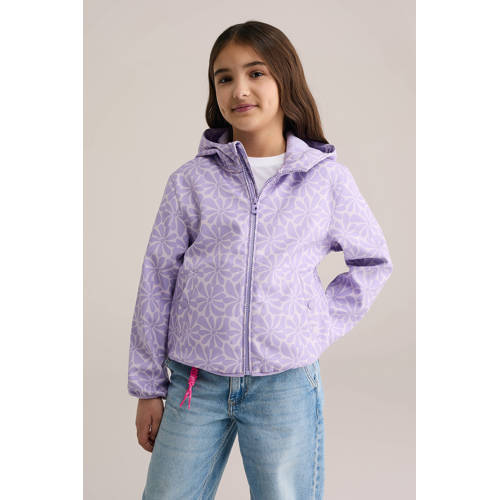 WE Fashion tussenjas lente lila Paars Meisjes Polyester Capuchon Bloemen