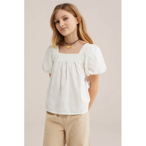 WE Fashion blousetop wit Meisjes Katoen Vierkante hals Effen - maat 98/104 afbeelding