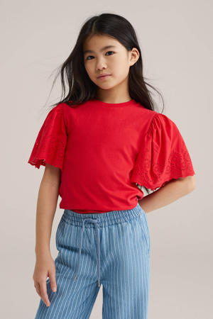 T-shirt rood broderie