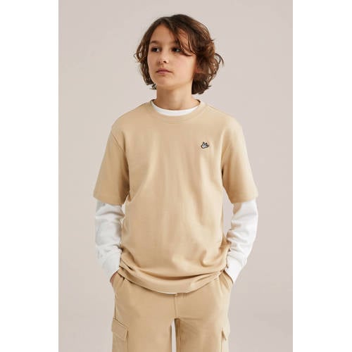 WE Fashion Blue Ridge T-shirt zand Beige Jongens Katoen Ronde hals Effen - maat 170/176 afbeelding