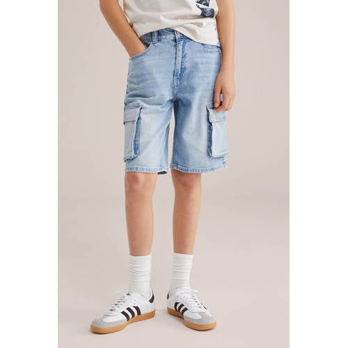 WE Fashion denim loose short light blue denim Korte broek Blauw Effen