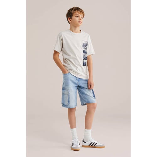 WE Fashion denim loose short light blue denim Korte broek Blauw Effen