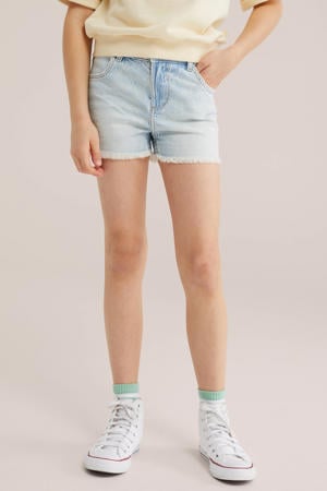 slim short light blue denim