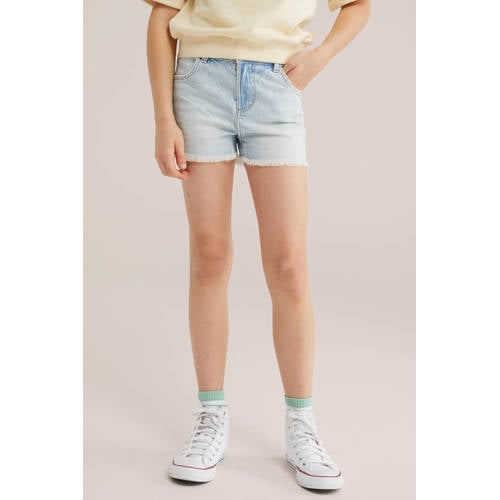 WE Fashion slim short light blue denim Korte broek Blauw Effen - maat 170 afbeelding