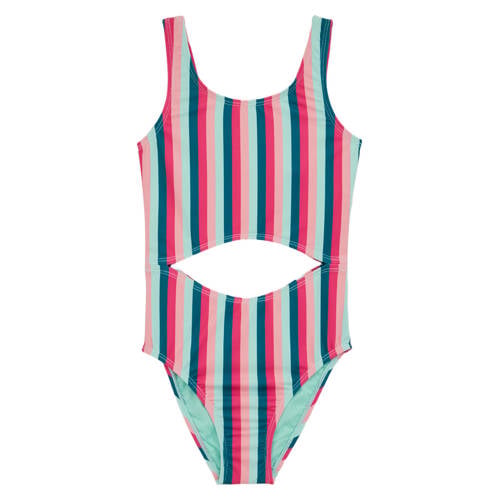 WE Fashion cut-out badpak roze/groen Meisjes Polyester Streep - maat 158/164 afbeelding
