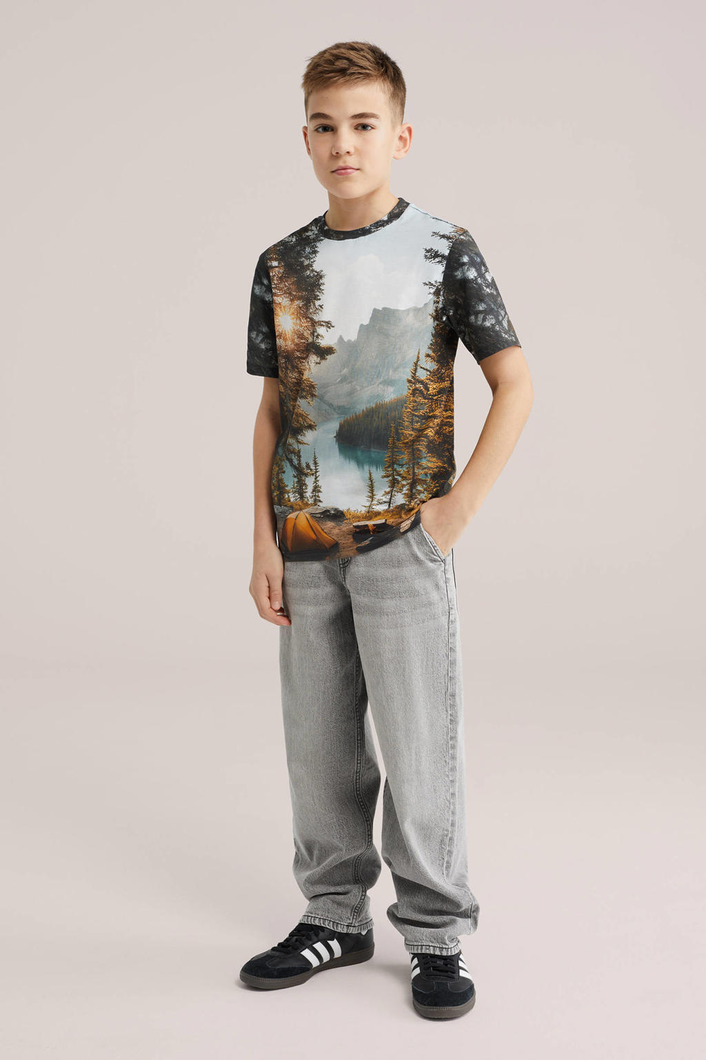 Blauwe jongens WE Fashion T-shirt van katoen met korte mouwen en ronde hals