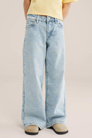 gebloemde loose fit jeans baggy jeans light blue denim