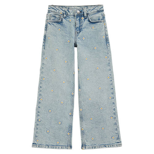 WE Fashion gebloemde loose fit jeans baggy jeans light blue denim Blauw - maat 104 afbeelding