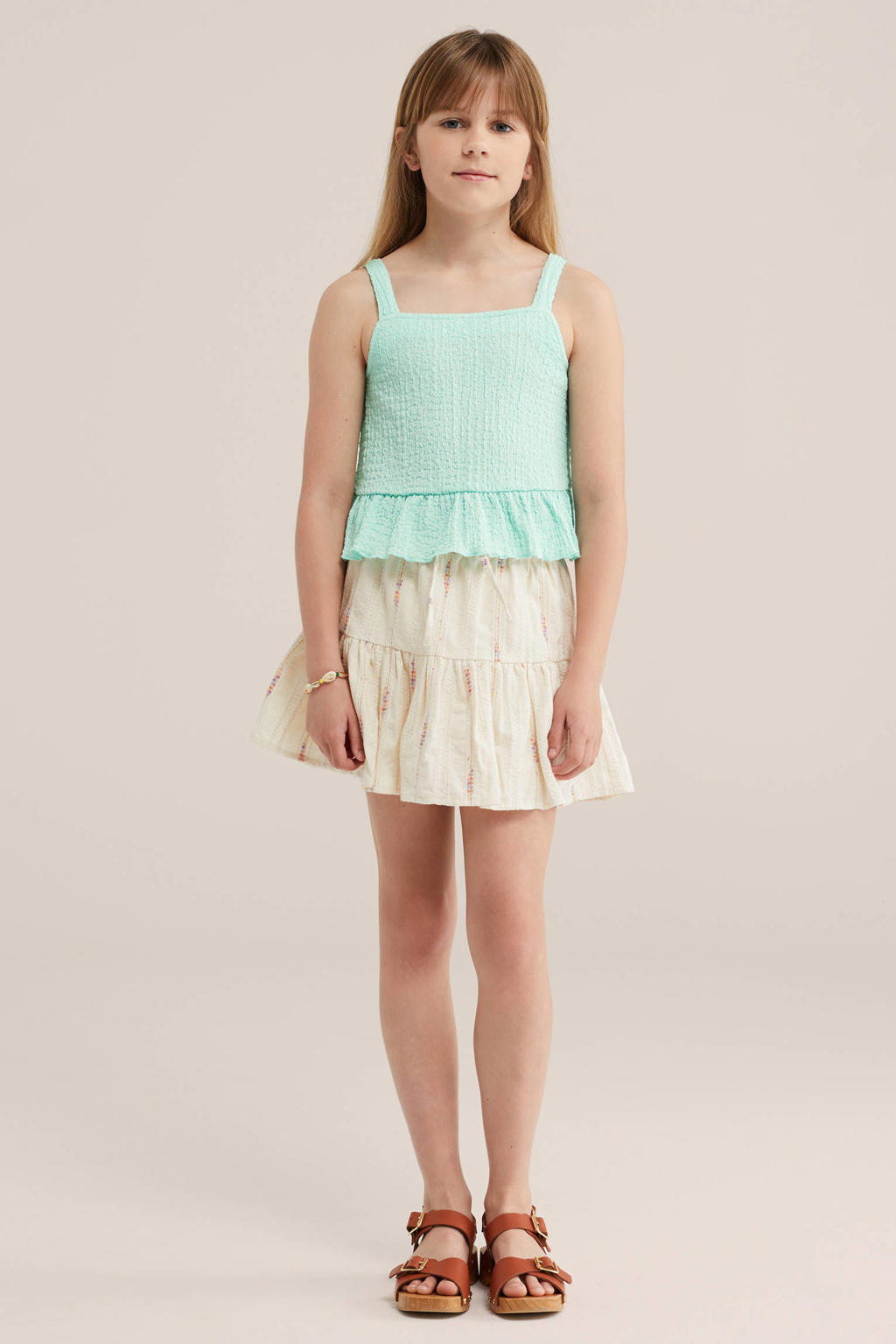 Ecru meisjes WE Fashion skort met glitter gemaakt van katoen en met elastische tailleband met koord
