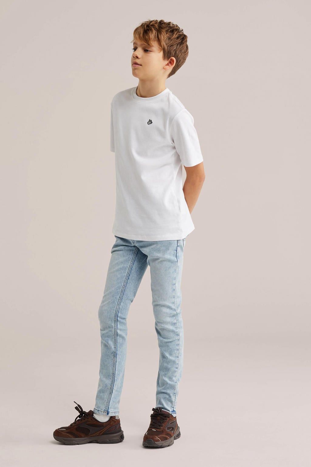 Light blue denim jongens WE Fashion Blue Ridge slim fit jeans met regular waist en effen