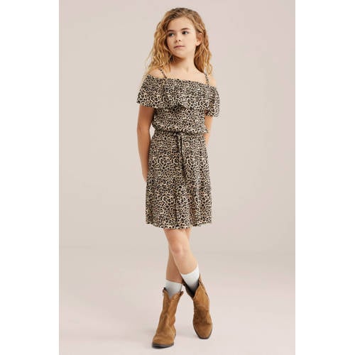 WE Fashion off shoulder jurk bruin All over print