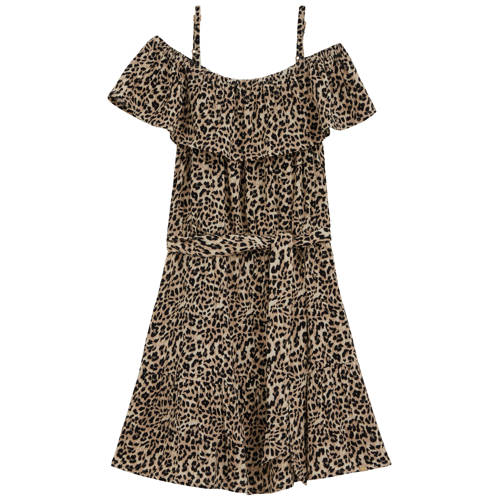 WE Fashion off shoulder jurk bruin All over print - maat 122/128 afbeelding