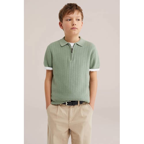 WE Fashion polo grijsgroen Jongens Katoen Polokraag Effen